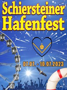 Plakat Schiersteiner Hafenfest mit Feuerwerk und Booten