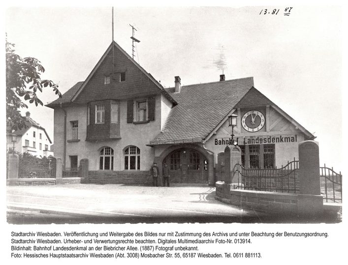 Bahnhof Landesdenkmal in Biebrich, 1887