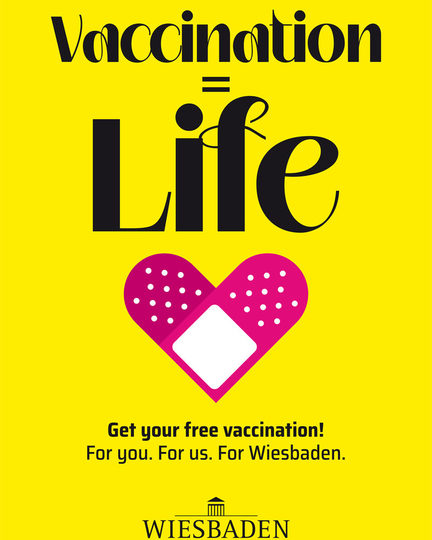 Vaccination = Life - Black lettering yellow background