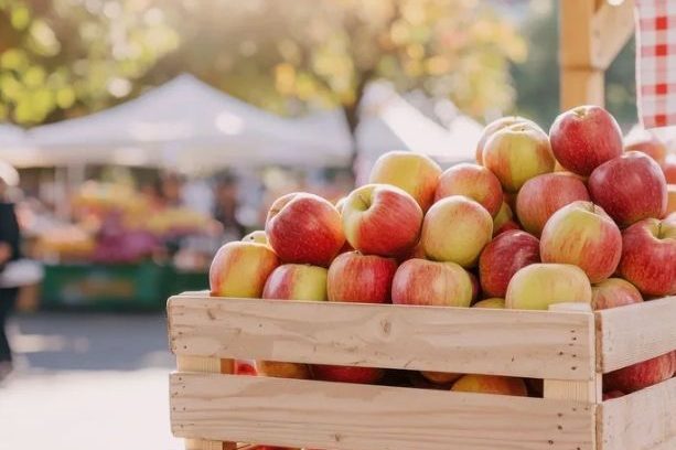 Kiste mit Äpfeln auf dem Markt