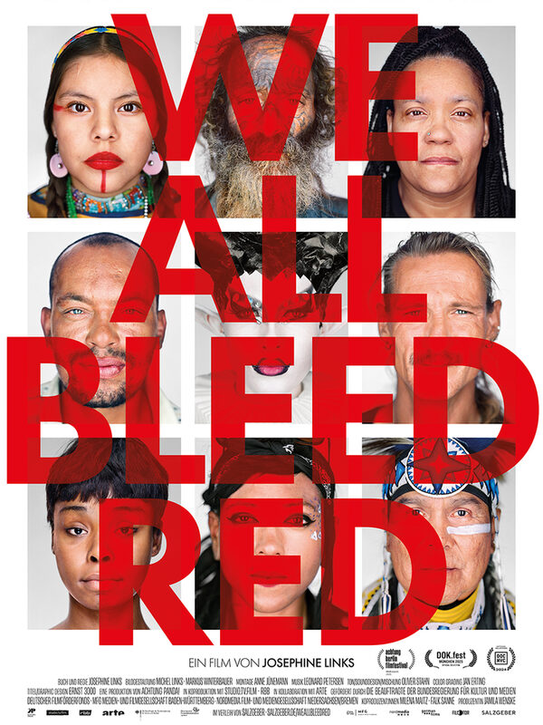 We all bleed red" poster with faces