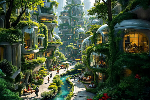 Vista futurista de la ciudad