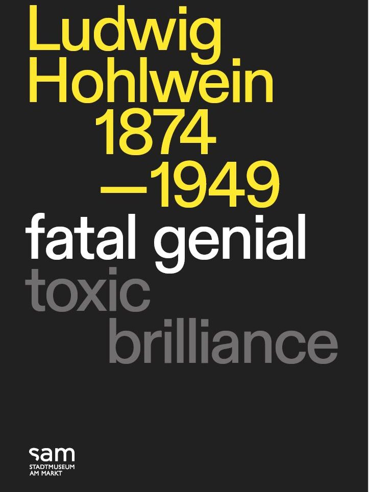 Umschlaggestaltung der Begleitbroschüre gelbe, weiße und graue Schrift auf schwarz