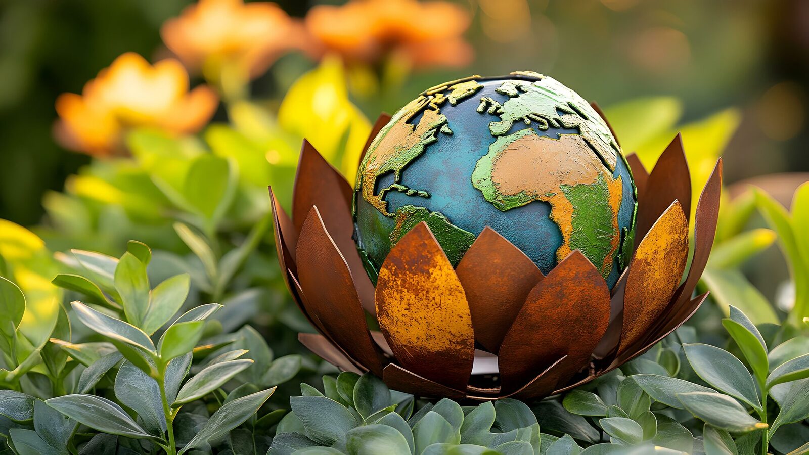 Trophée éco-inspiré pour le football fantastique, montrant des designs intricants de la nature, des couleurs vibrantes, célébrant la durabilité dans le sport.