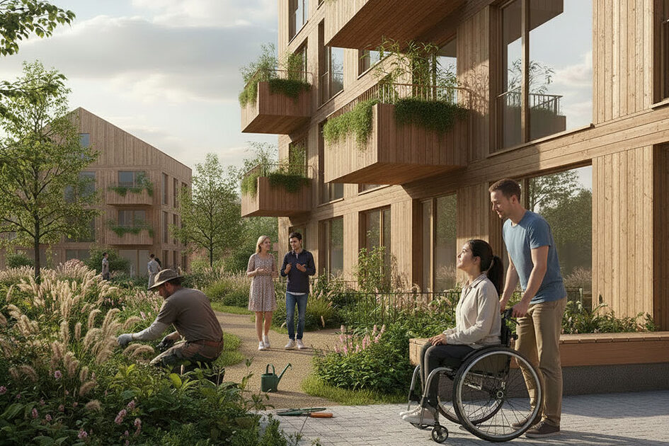 Plakat - Paar mit Frau im Rollstuhl im Grünen