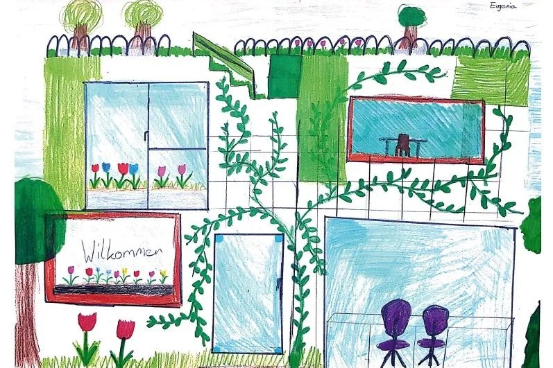 Ein Bild auf dem Kinder eine Welt gezeichnet haben, in der sie wohnen möchten.