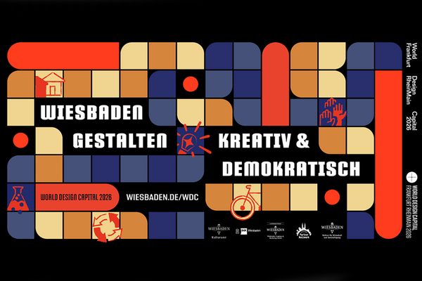 Schwarzes Logo mit bunten Kästchen - LOgo Wiesbadener Projekte WDC