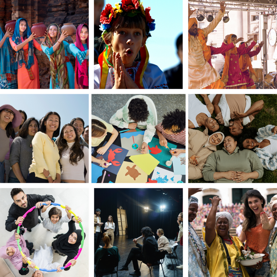 Menschen unterschiedlicher kultureller Hintergründe machen Kunst