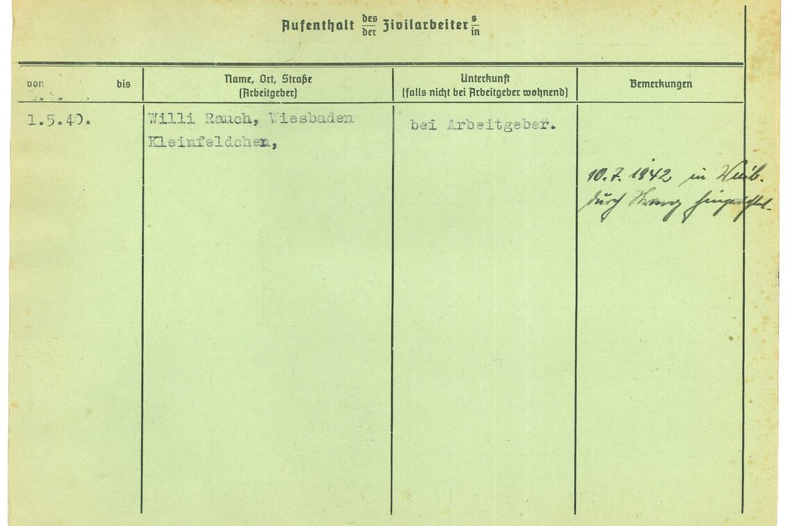 Rückseite der Meldekarte Edward Seweryns