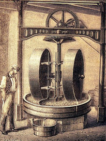 Skizze einer Ölmühle aus dem 19. Jahrhundert