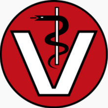 Äskulapstab als Symbol für den ärztlichen Stand mit einem V für Veterinär