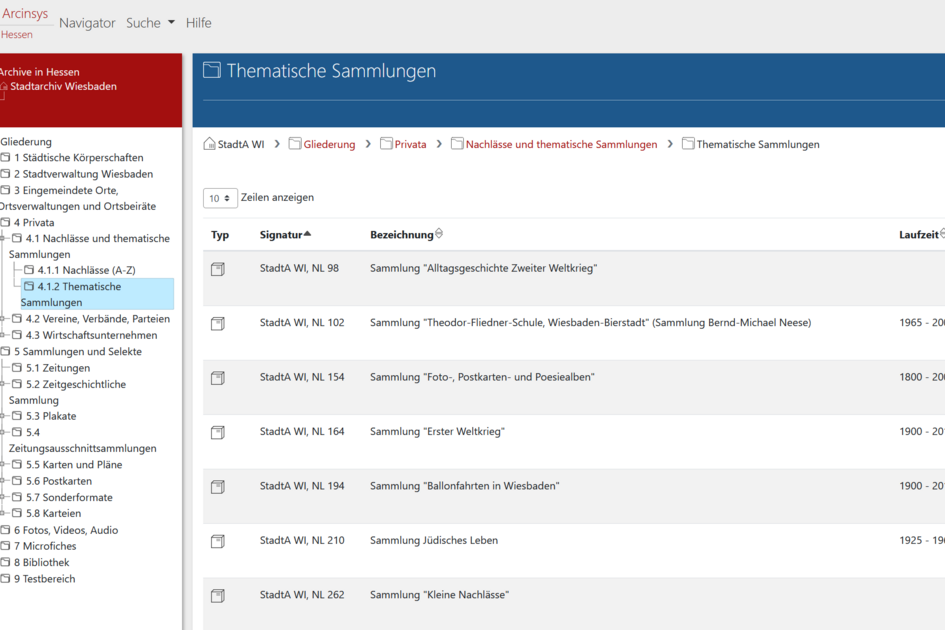 "Arcinsys Hessen" aracılığıyla Wiesbaden Şehir Arşivi'nde yapılan araştırma