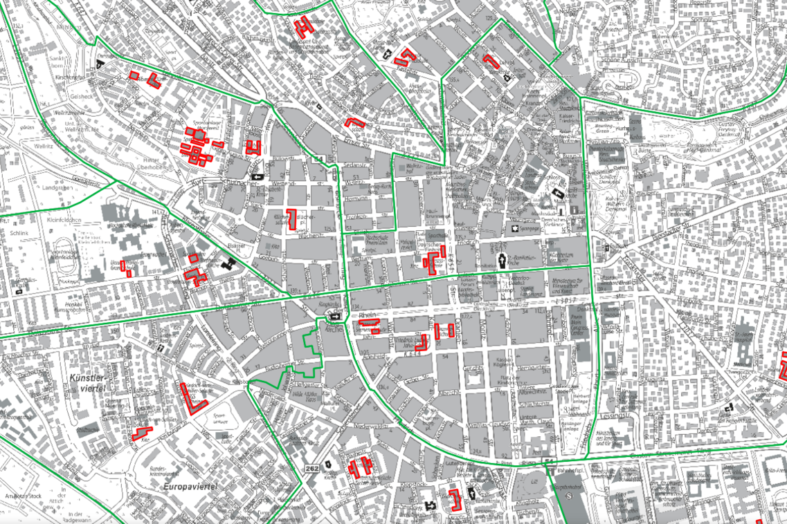 Harta generală a districtelor școlare din capitala statului Wiesbaden.
