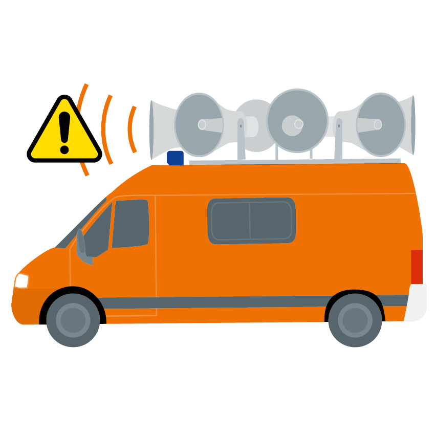 Warnmittel Lautsprecherdurchsagen, Handzettel oder Bürgertelefon