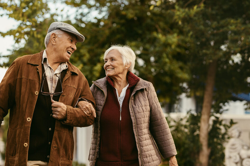 Elderly couple on a walk