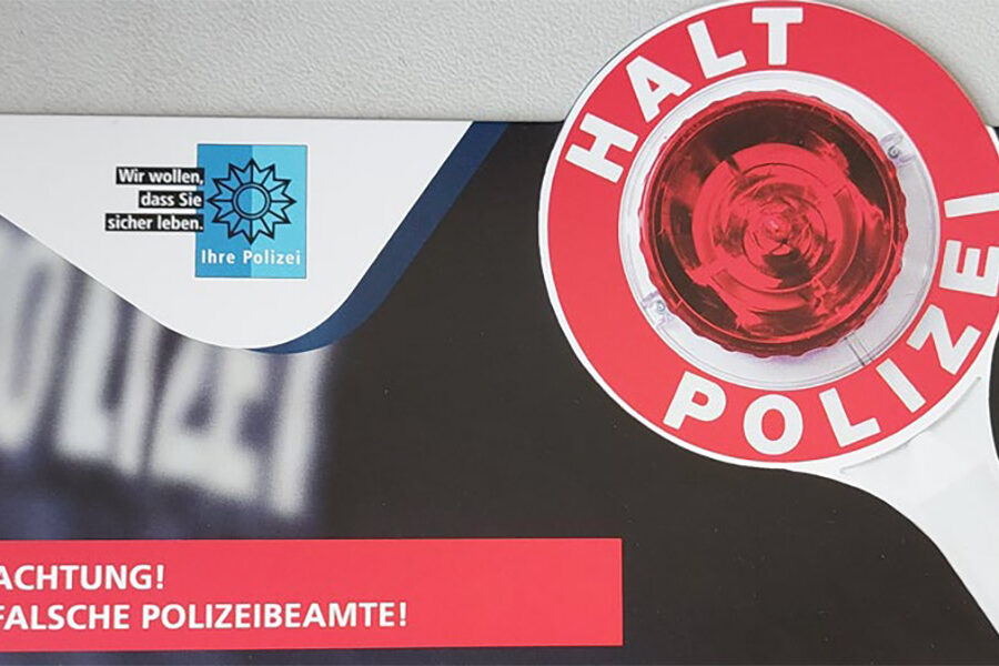 Bildcollage mit roter Polizeikelle