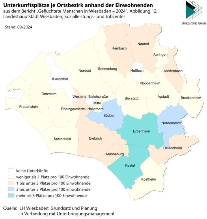 Графика: Места за настаняване по райони според броя на жителите