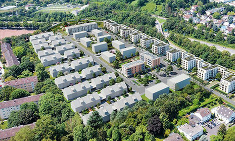 Modellansicht des neuen Wohngebiets Kärntner-Viertel auf dem Gräselberg au