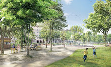 Blick auf den neuen Wasserspielplatz - Planungen Elsässer Platz.