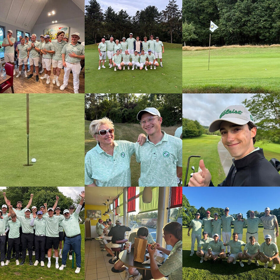 Kollage Golf: Mannschaftsfotos, aber auch viel Grün und Golfbälle