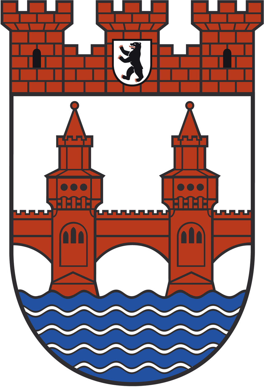 Герб със замък и река