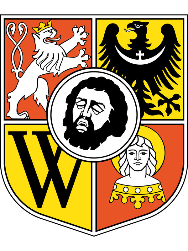 The coat of arms of Wroclaw - (lion, eagle with crescent, W for Wratislavia, head of John the Evangelist and in the center head of John the Baptist)
