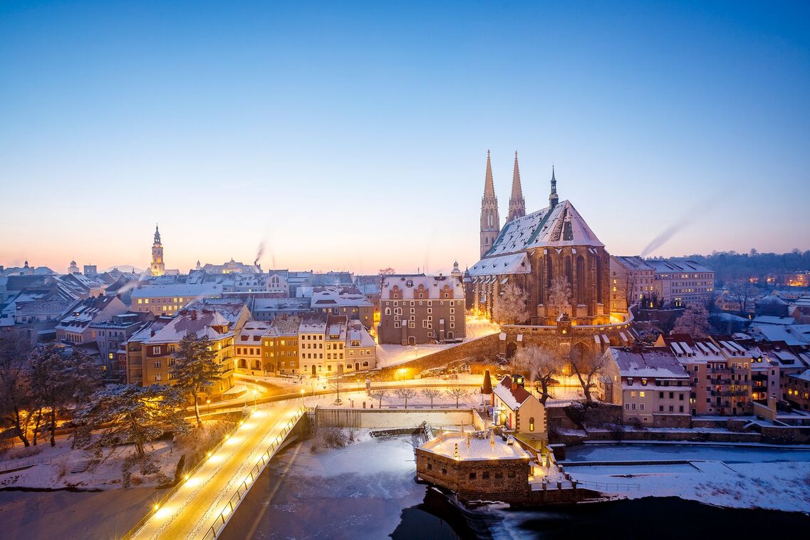 Blick auf die winterliche Altstadt von Görlitz