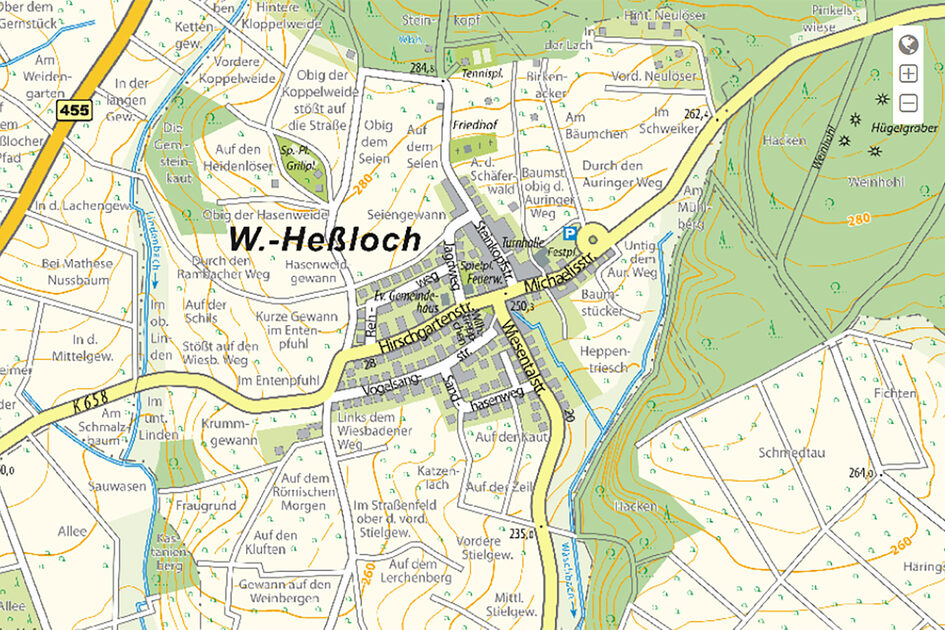 Kartenausschnitt Wiesbaden-Heßloch.