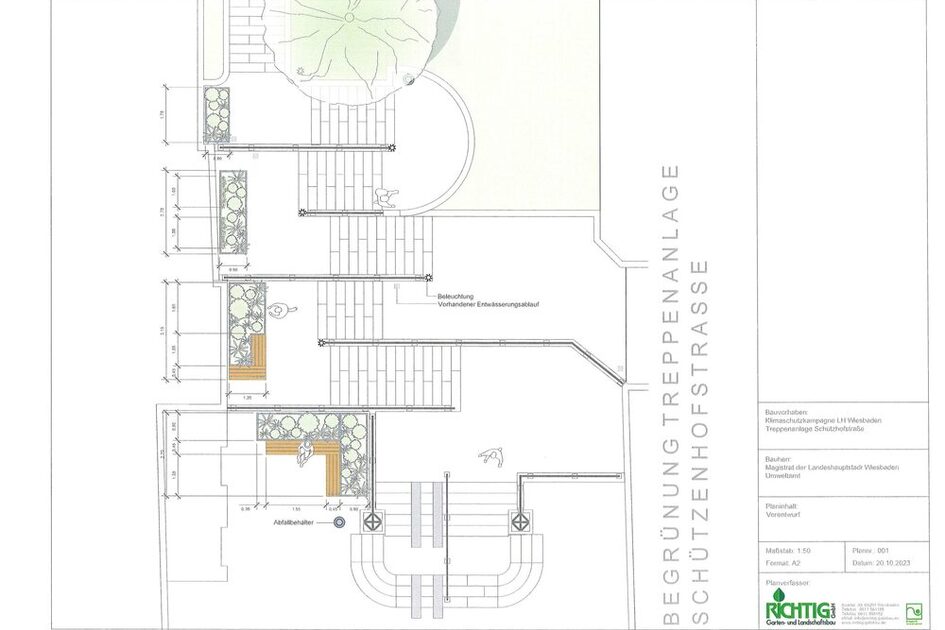 Technische Zeichnung der Treppe und Bepflanzungen als Aufsicht