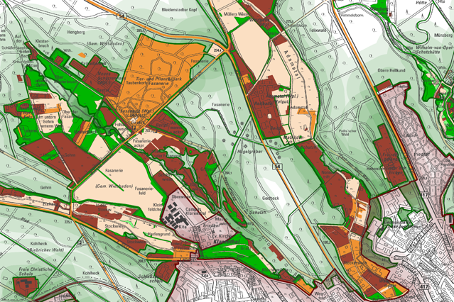 Τμήμα χάρτη με περιοχές σε διαφορετικές αποχρώσεις του πράσινου και του κόκκινου.