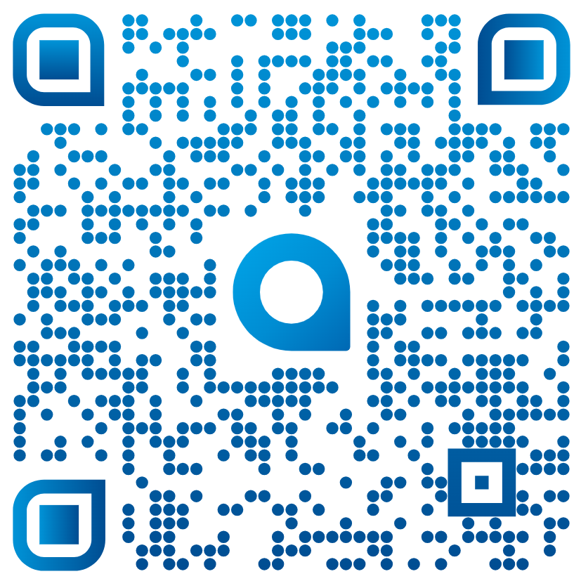 QR Code aus vielen blauen Punkten und Feldern