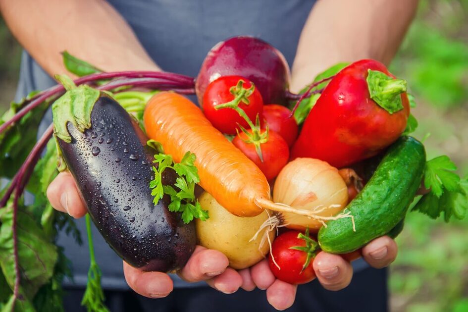 Mann hält Gemüse in Händen