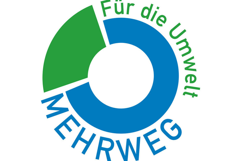 mehrwegzeichen: Für die Umwelt Mehrweg ein blauer Ring mit grünem Abschnitt.