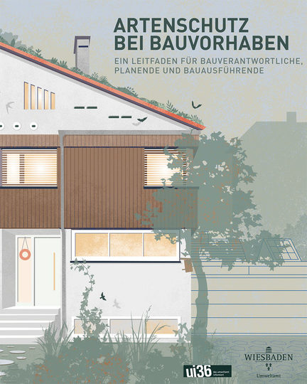 Cover Broschüre "Artenschutz bei Bauvorhaben" - Modernes Haus - gezeichnet
