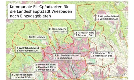 Übersicht der Fließpfadkarten Wiesbaden (einzelne Kartenausschnitte unter