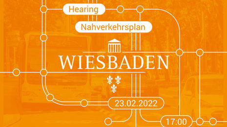 Zeichnung Nahverkehrsplan Wiesbaden - Weiße Linien auf orangefarbenen Hint
