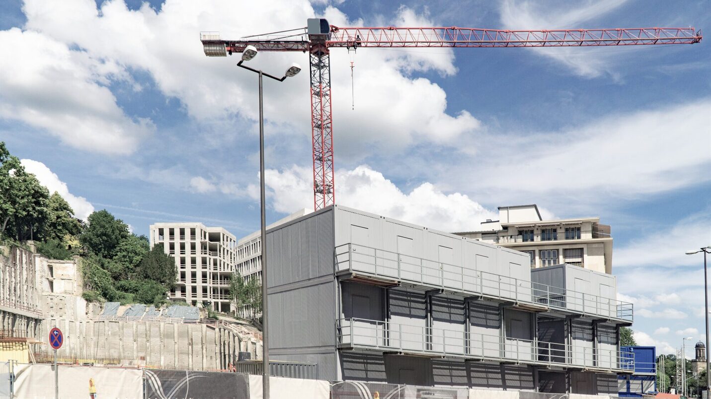 Container,On,Construction,Site,In,Wiesbaden,Germany,City