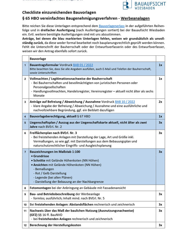 Vorschau Checkliste Bauantrag Werbeanlagen Seite 1