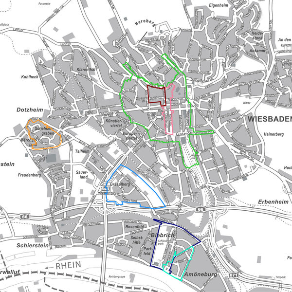 Karte von Wiesbaden mit Fördergebieten