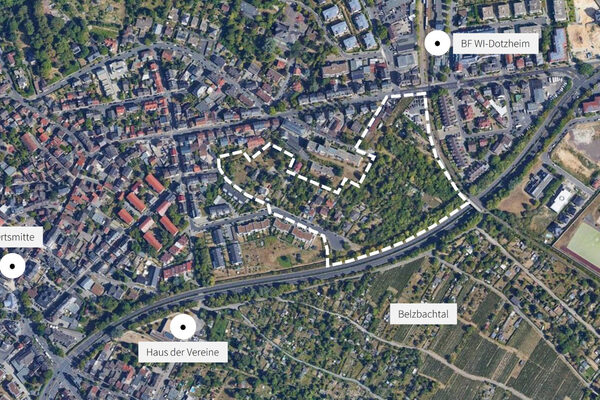 Lageplan mit Markierung des Plangebietes im Ortsteil Dotzheim