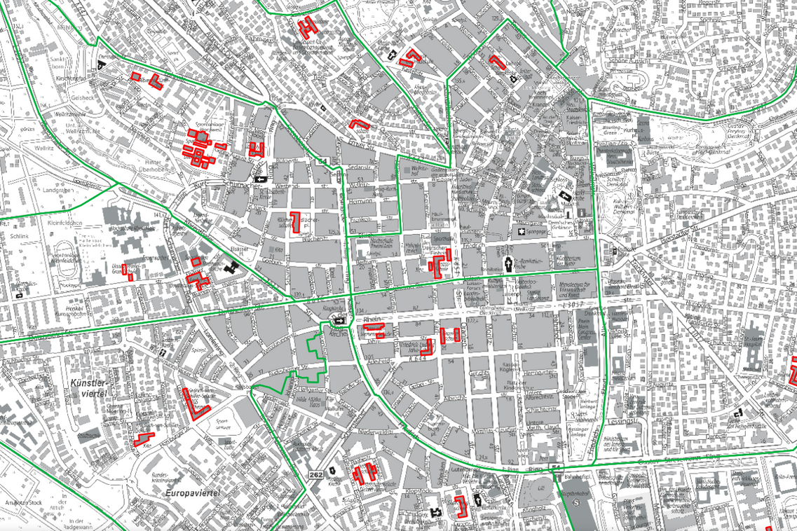 Übersichtskarte über die Schulbezirke in der Landeshauptstadt Wiesbaden.