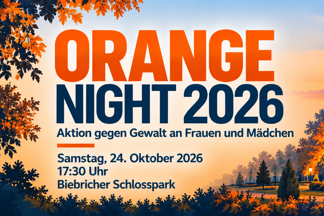 Plakat Orange Night 2026 - Schloss Biebrich in orangem Licht.