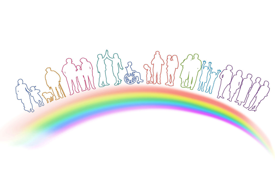 Regenbogen mit Symbolen von Menschen