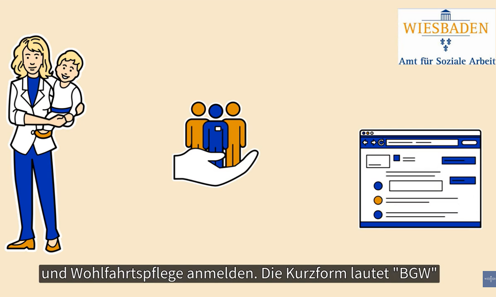 Zeichentrickfilm zeigt Mutter mit Kind und Schaubildern