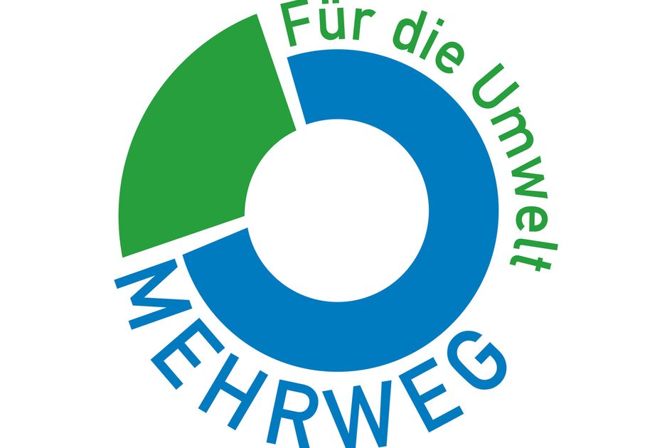 mehrwegzeichen: Für die Umwelt Mehrweg ein blauer Ring mit grünem Abschnitt.