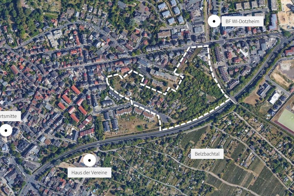 План на обекта с обозначение на зоната за планиране в района на Dotzheim