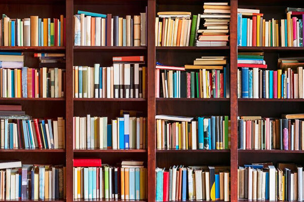 Volles Bücherregal aus dunklem Holz