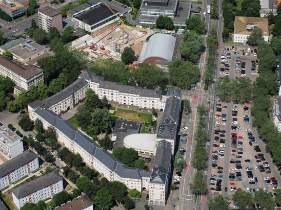 Luftbild Elsässer Platz und Bau Quartiersgarage 