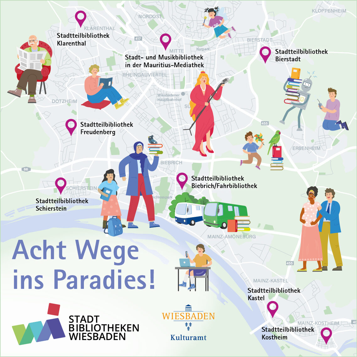 Mappa con l'ubicazione delle biblioteche cittadine