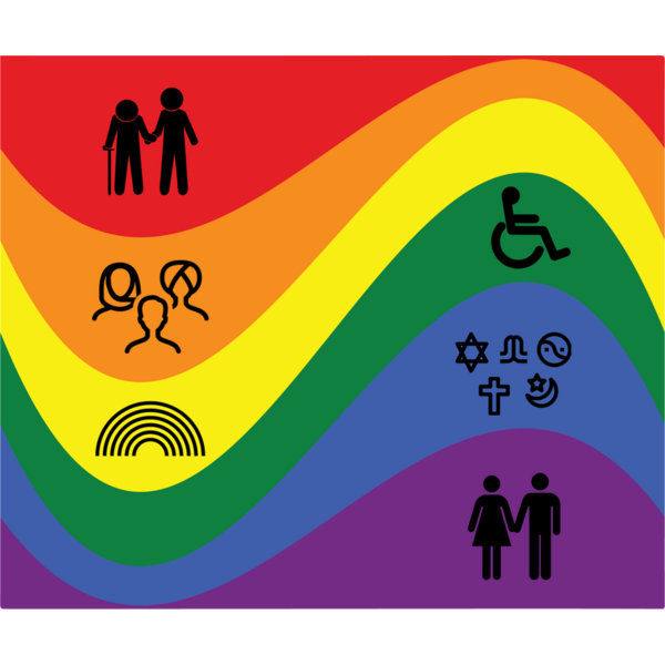 Regenborgenfahne und Symbole